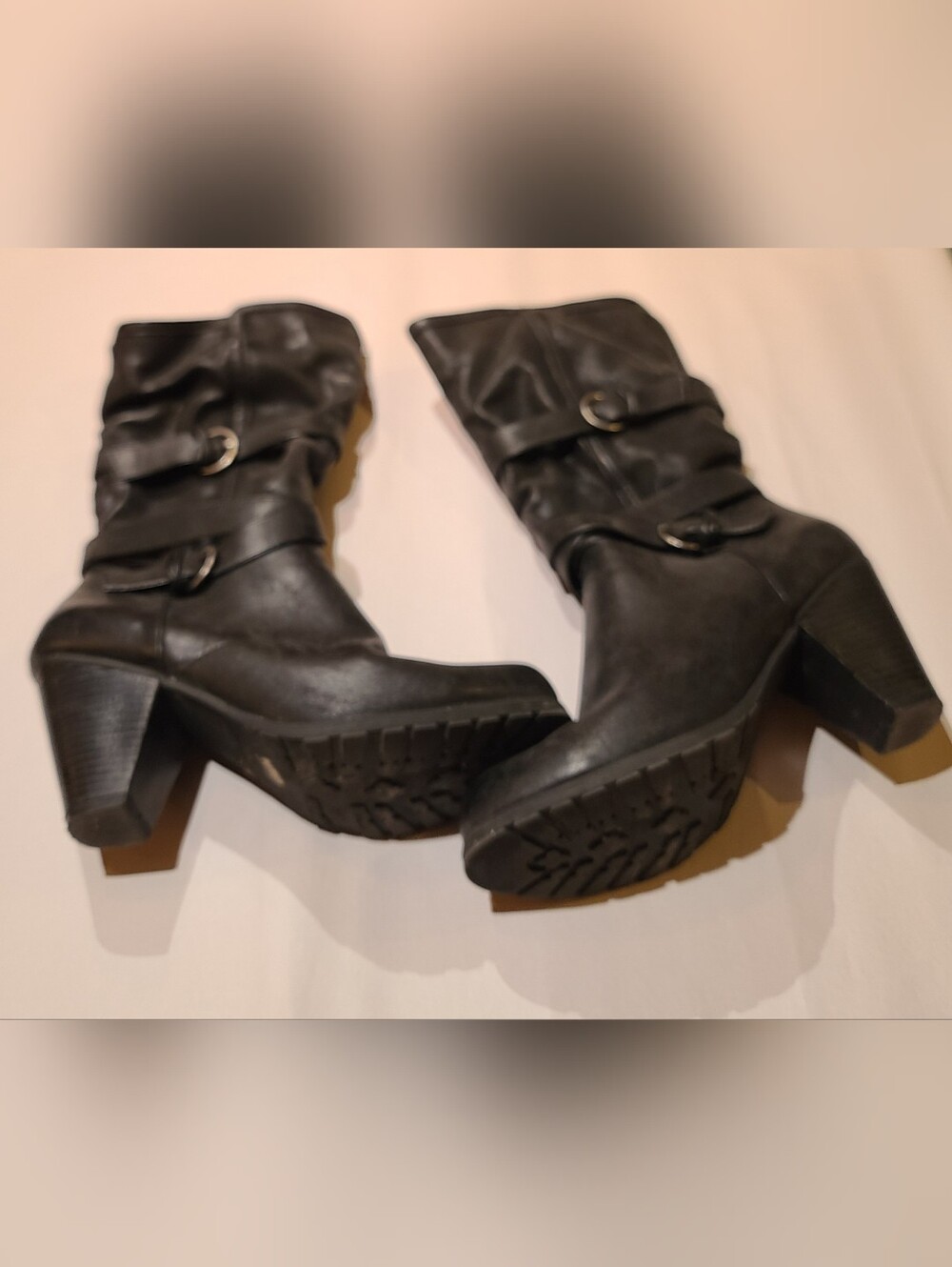 Maurices Pam Black Scrunch Boots Round Toe Zip Buckle Synthetic Rubber Sz 10M